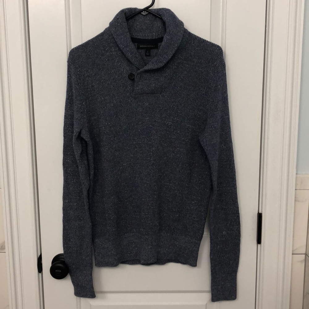 Banana Republic Light Blue Marl Shawl Neck Sweater Size Small 100% Cotton - Picture 2 of 2